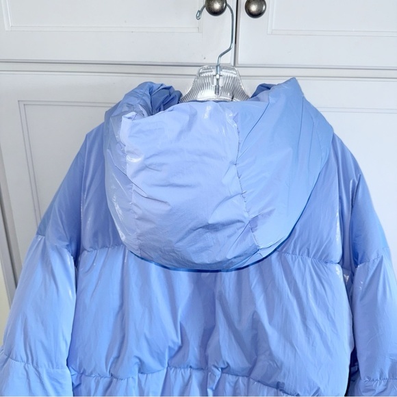 Zara Water-Repellent Quilted Hooded Jacket Shimmer Blue Puffer Coat Sz 2XL - Picture 6 of 15